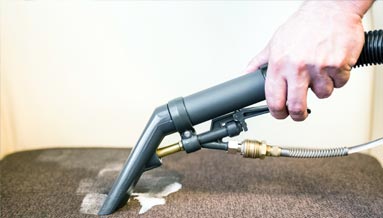 This image shows a vacuum being used to clean a carpet.